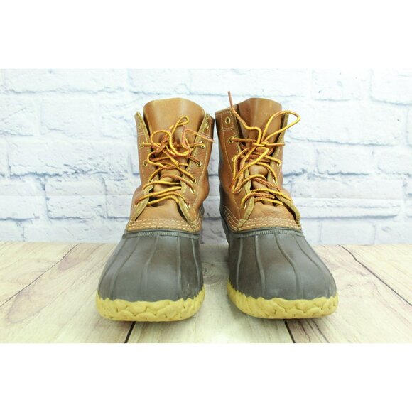 LL Bean Brown Leather 8" Lace Up Unlined Round Toe Ankle Duck Boots Size 9 M - Picture 4 of 9